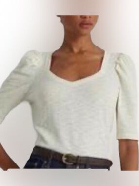 Lauren Ralph Lauren Women’s Puff Sleeve Ivory Cotton Top Sz S/P NEW